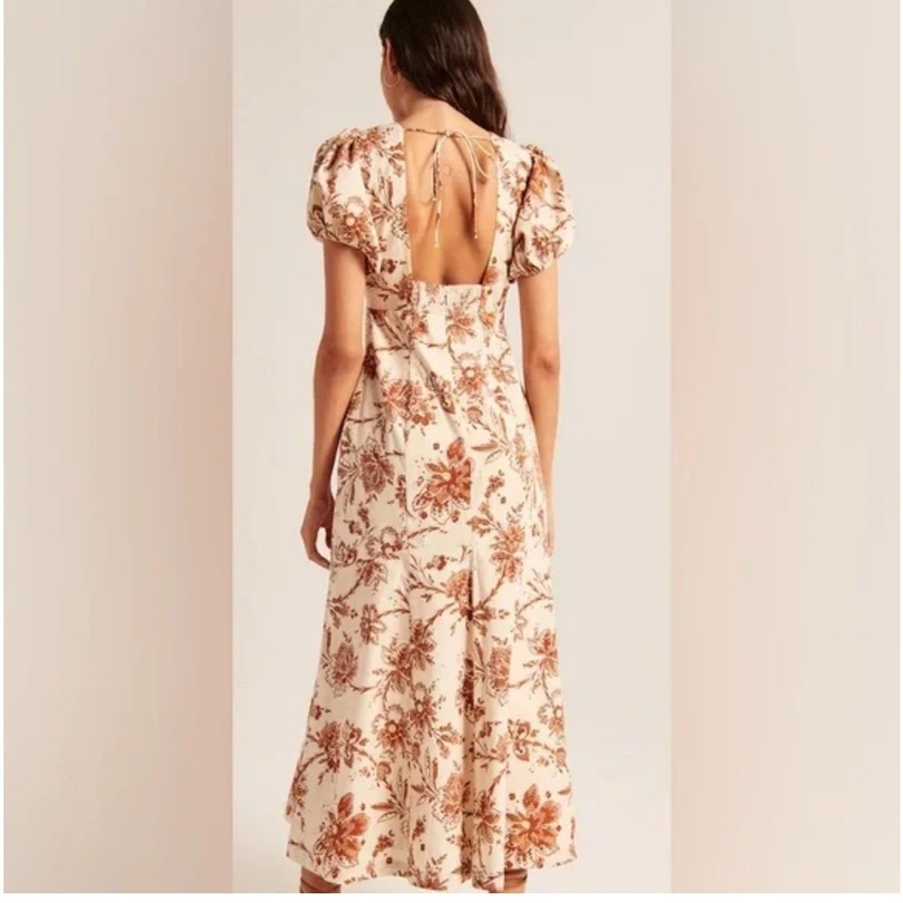 Abercrombie and Fitch Cream Floral Printed Poplin Puff Sleeve Midi Dress Small - Picture 2 of 15